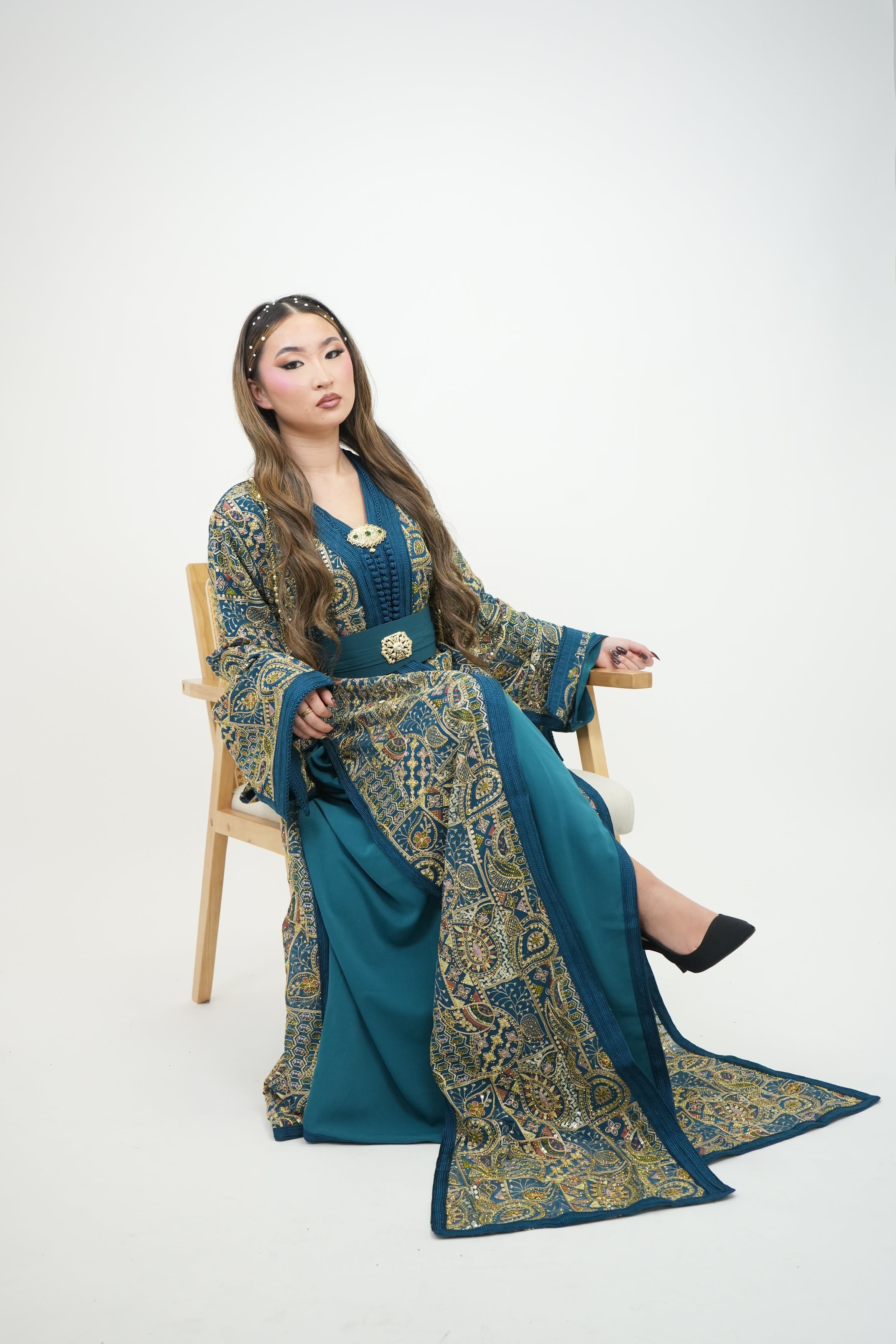 Takchita Sari bleu pétrol