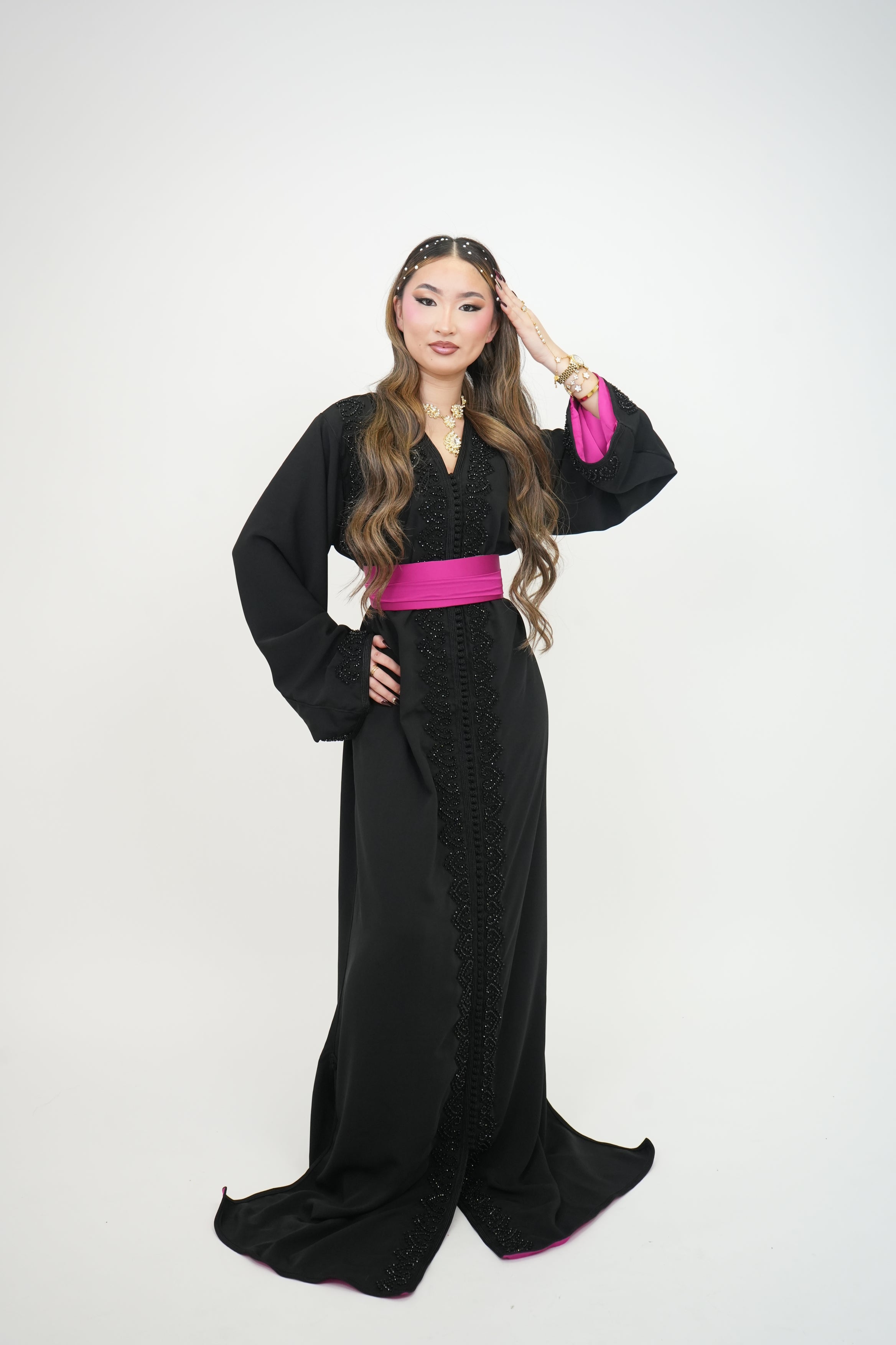 Caftan émeraude Noir/Rose