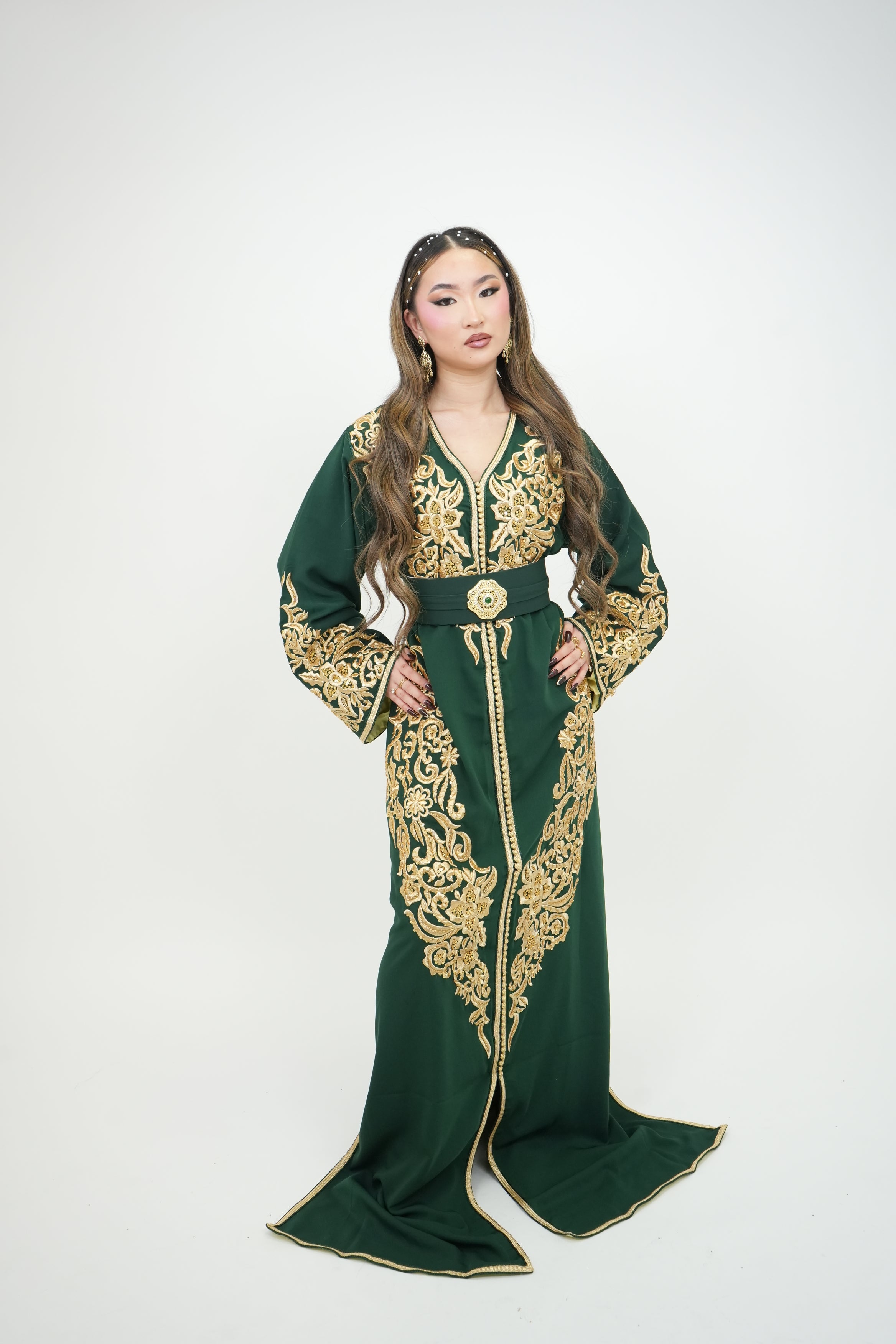 Caftan broderie Rebati vert Royal