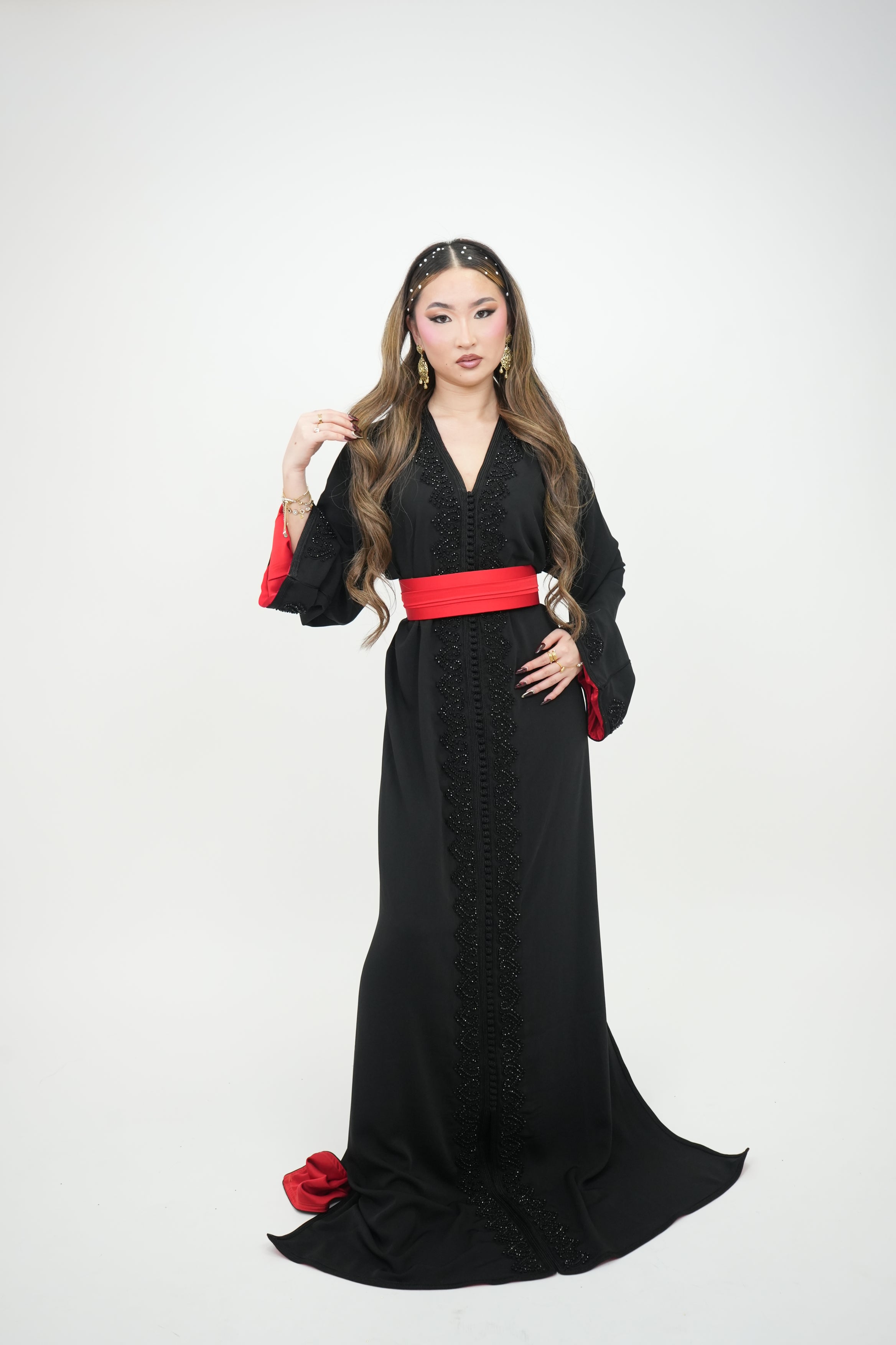 Caftan émeraude Noir/rouge
