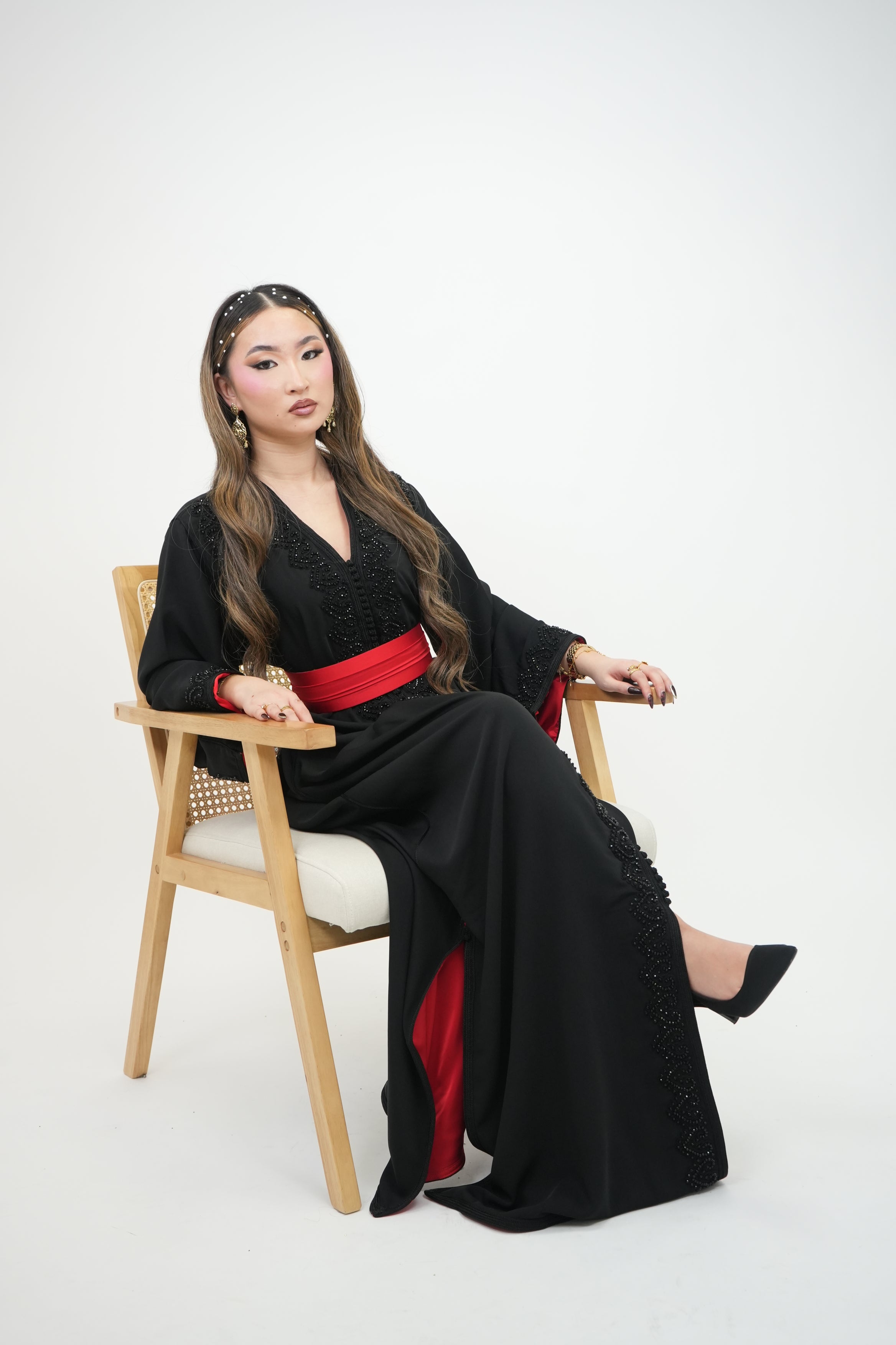 Caftan émeraude Noir/rouge