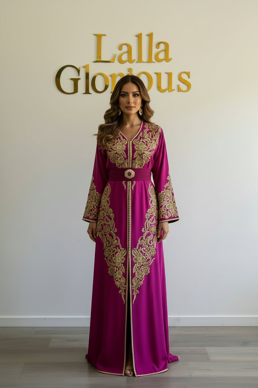 Caftan broderie Rebati rose fuchsia